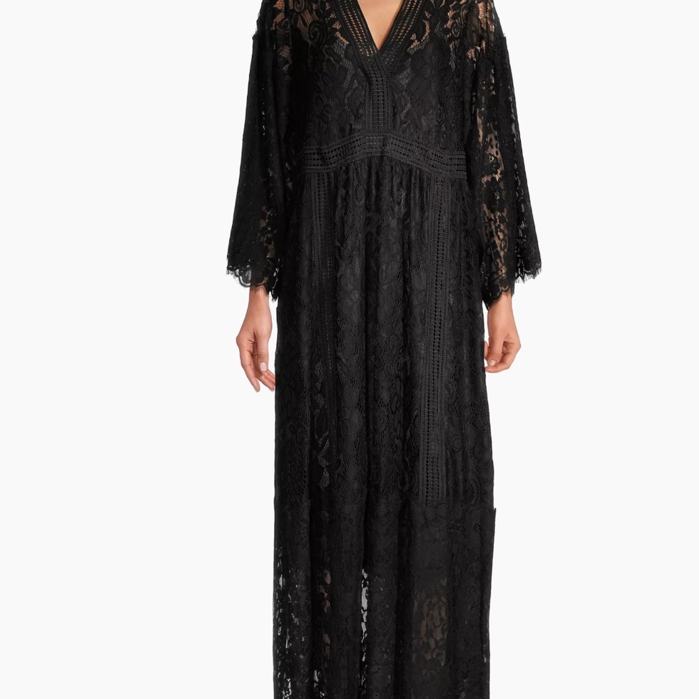 Johnny Was Veronne Black Lace Pullover Maxi Dress With Underslip